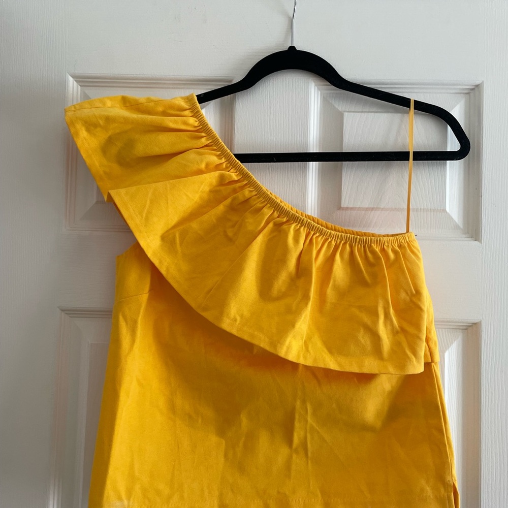 Yellow One-Shoulder Ruffle Top